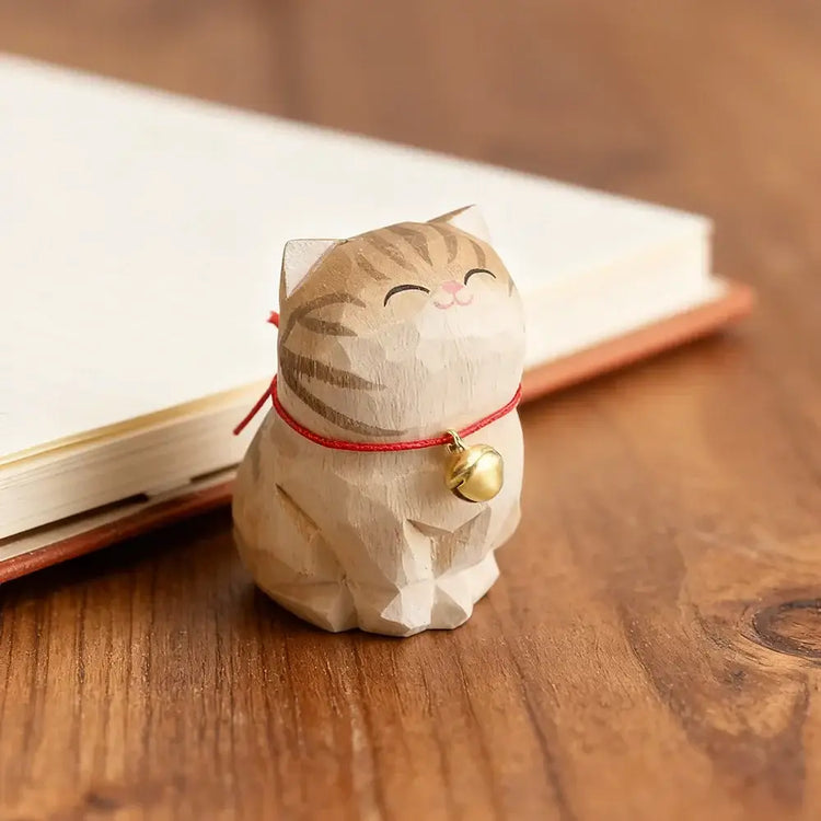 Cute Cat Animals Figurine Decorative Wooden Ornament Kitten Statue Calico Golden gradient cat Home Office Desk