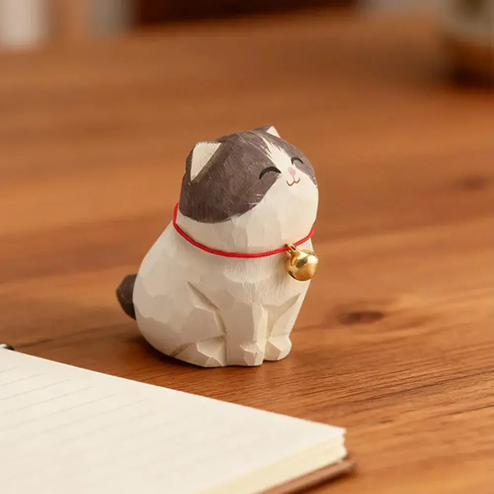 Cute Cat Animals Figurine Decorative Wooden Ornament Kitten Statue Calico Golden gradient cat Home Office Desk