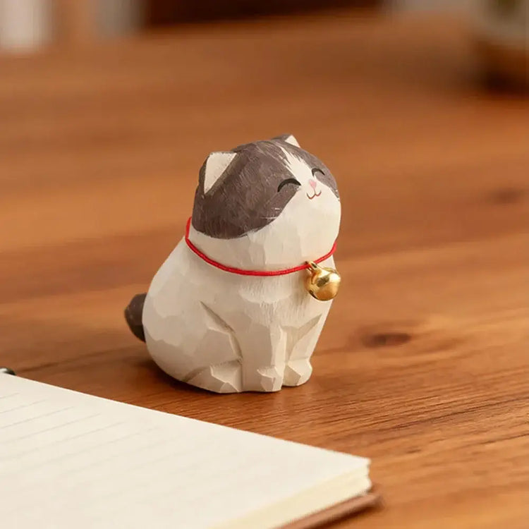 Cute Cat Animals Figurine Decorative Wooden Ornament Kitten Statue Calico Golden gradient cat Home Office Desk