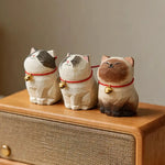 Cute Cat Animals Figurine Decorative Wooden Ornament Kitten Statue Calico Golden gradient cat Home Office Desk