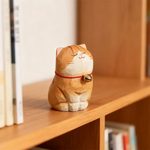 Cute Cat Animals Figurine Decorative Wooden Ornament Kitten Statue Calico Golden gradient cat Home Office Desk