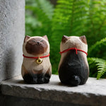 Cute Cat Animals Figurine Decorative Wooden Ornament Kitten Statue Calico Golden gradient cat Home Office Desk