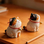 Cute Cat Animals Figurine Decorative Wooden Ornament Kitten Statue Calico Golden gradient cat Home Office Desk
