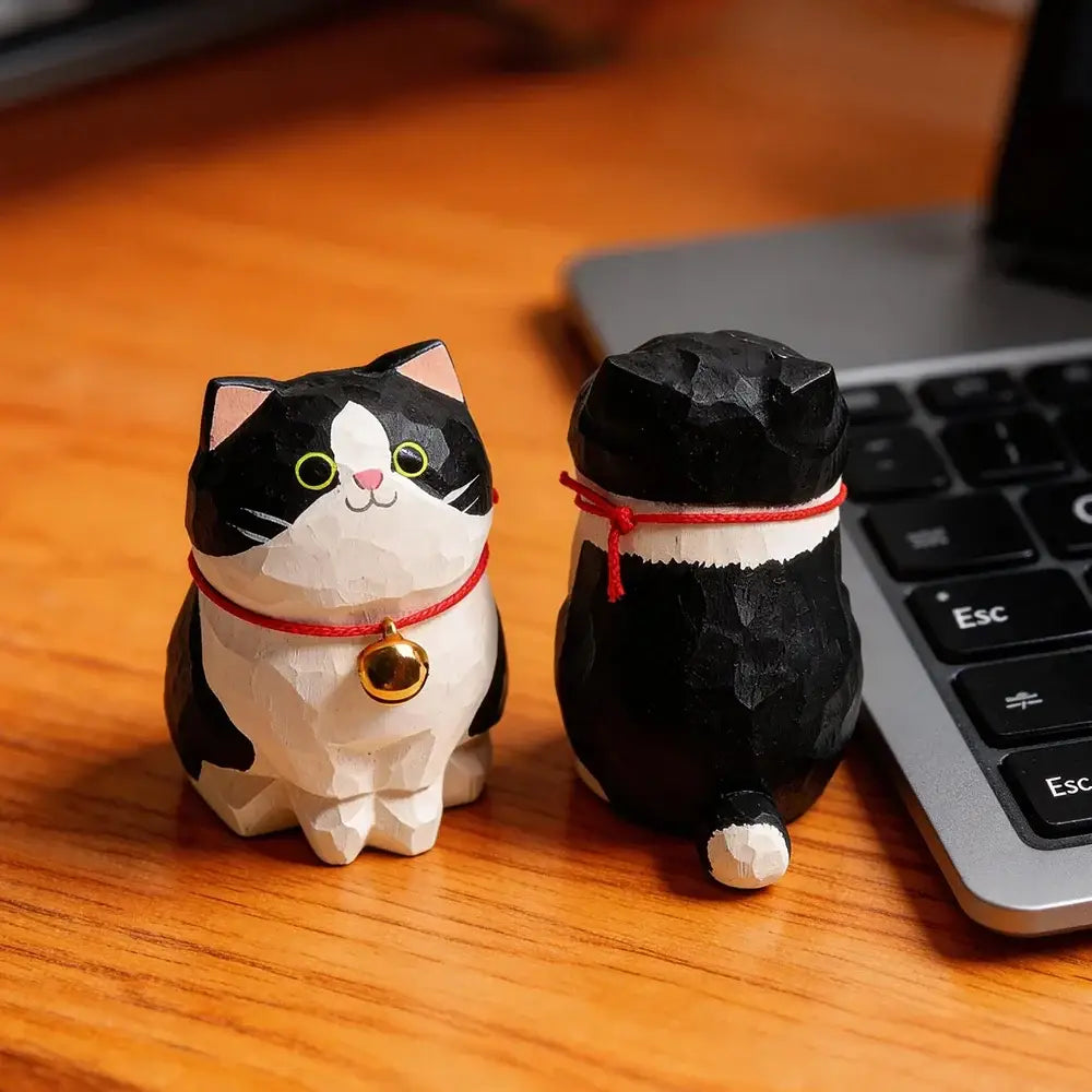 Cute Cat Animals Figurine Decorative Wooden Ornament Kitten Statue Calico Golden gradient cat Home Office Desk