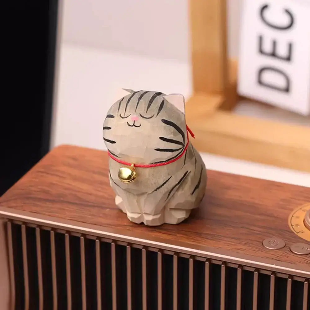 Cute Cat Animals Figurine Decorative Wooden Ornament Kitten Statue Calico Golden gradient cat Home Office Desk