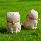Cute Cat Animals Figurine Decorative Wooden Ornament Kitten Statue Calico Golden gradient cat Home Office Desk
