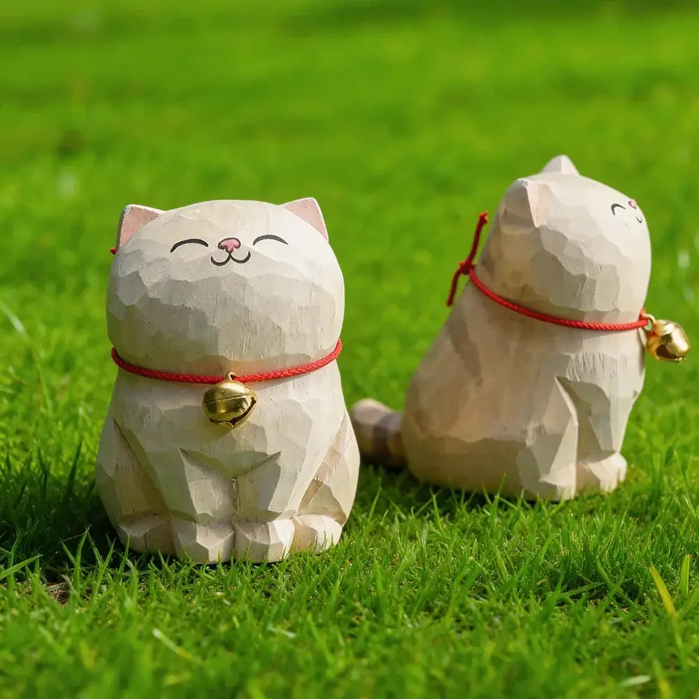Cute Cat Animals Figurine Decorative Wooden Ornament Kitten Statue Calico Golden gradient cat Home Office Desk