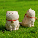 Cute Cat Animals Figurine Decorative Wooden Ornament Kitten Statue Calico Golden gradient cat Home Office Desk