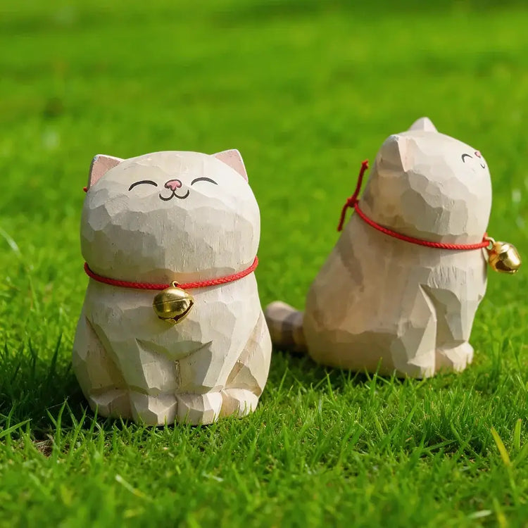 Cute Cat Animals Figurine Decorative Wooden Ornament Kitten Statue Calico Golden gradient cat Home Office Desk