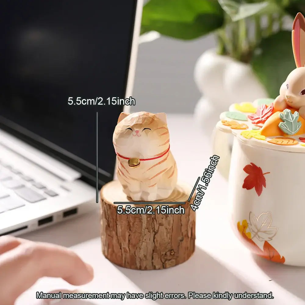 Cute Cat Animals Figurine Decorative Wooden Ornament Kitten Statue Calico Golden gradient cat Home Office Desk