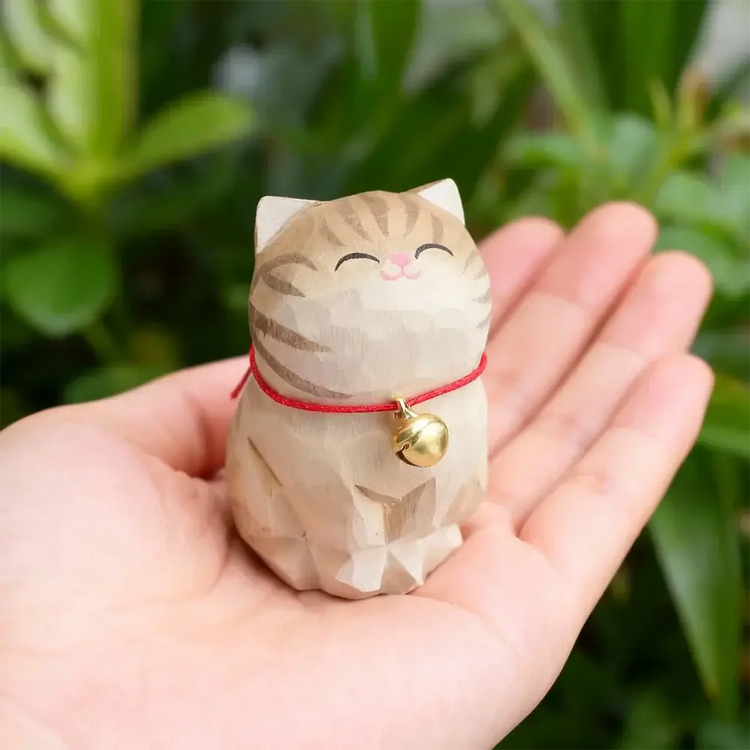 Cute Cat Animals Figurine Decorative Wooden Ornament Kitten Statue Calico Golden gradient cat Home Office Desk