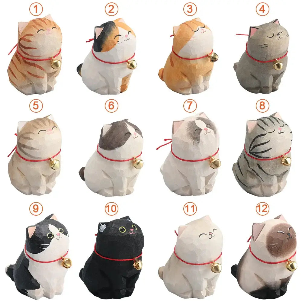Cute Cat Animals Figurine Decorative Wooden Ornament Kitten Statue Calico Golden gradient cat Home Office Desk