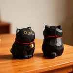 Cute Cat Animals Figurine Decorative Wooden Ornament Kitten Statue Calico Golden gradient cat Home Office Desk
