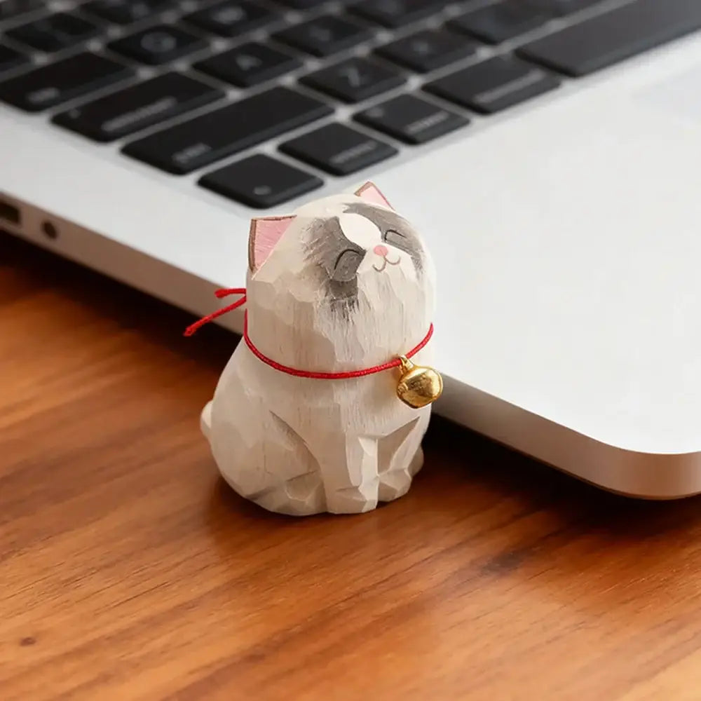 Cute Cat Animals Figurine Decorative Wooden Ornament Kitten Statue Calico Golden gradient cat Home Office Desk