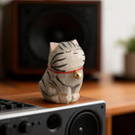 Cute Cat Animals Figurine Decorative Wooden Ornament Kitten Statue Calico Golden gradient cat Home Office Desk