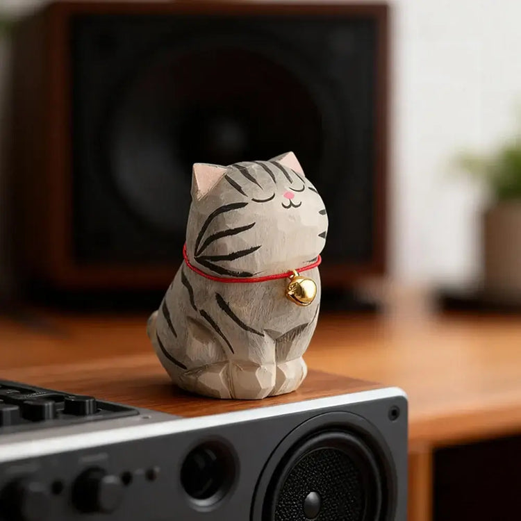 Cute Cat Animals Figurine Decorative Wooden Ornament Kitten Statue Calico Golden gradient cat Home Office Desk