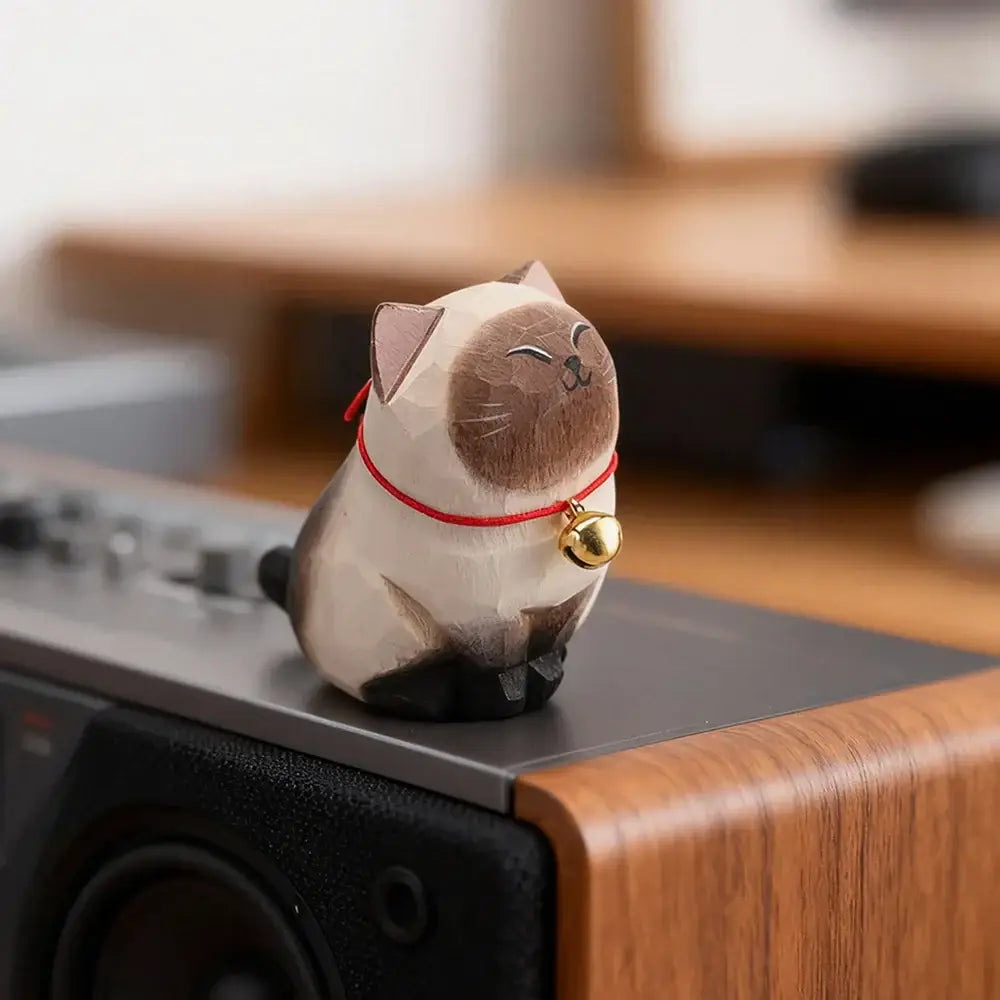 Cute Cat Animals Figurine Decorative Wooden Ornament Kitten Statue Calico Golden gradient cat Home Office Desk