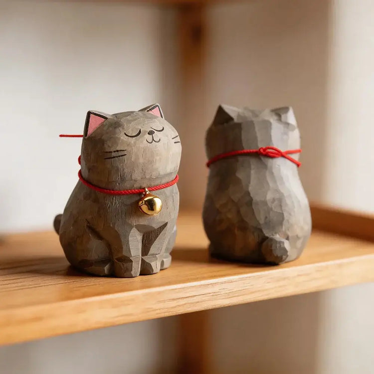 Cute Cat Animals Figurine Decorative Wooden Ornament Kitten Statue Calico Golden gradient cat Home Office Desk