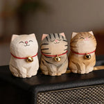 Cute Cat Animals Figurine Decorative Wooden Ornament Kitten Statue Calico Golden gradient cat Home Office Desk