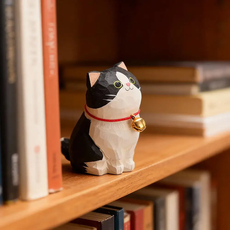 Cute Cat Animals Figurine Decorative Wooden Ornament Kitten Statue Calico Golden gradient cat Home Office Desk