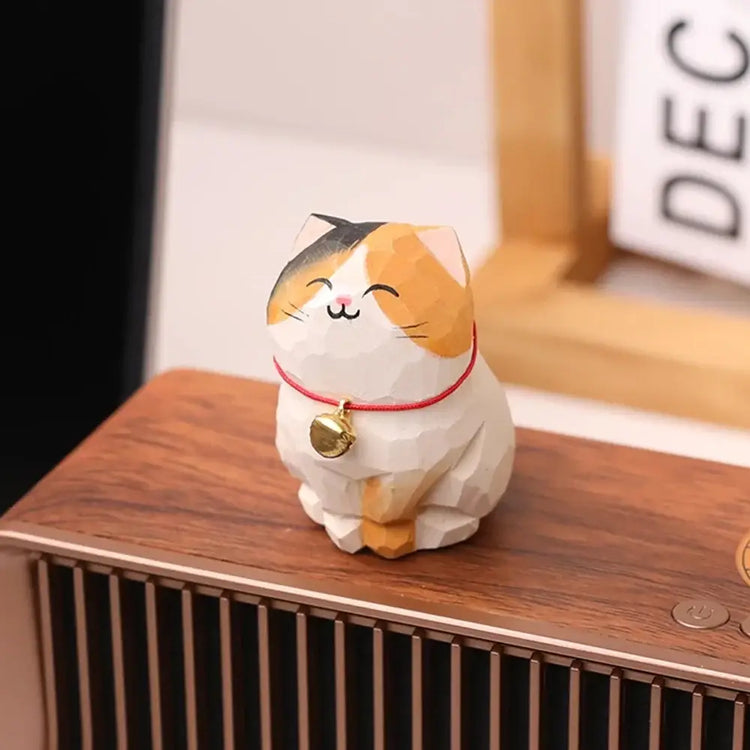 Cute Cat Animals Figurine Decorative Wooden Ornament Kitten Statue Calico Golden gradient cat Home Office Desk