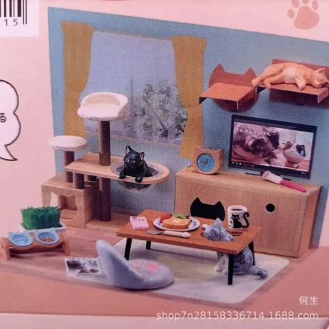 Cute Cat Daily Life Blind Box Toys Mini DIY Dollhouse Creative Super Cute Cat Litter Scooper Figurine Collect Ornaments