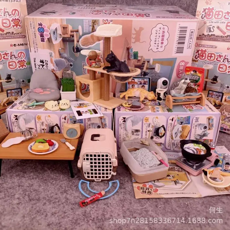 Cute Cat Daily Life Blind Box Toys Mini DIY Dollhouse Creative Super Cute Cat Litter Scooper Figurine Collect Ornaments