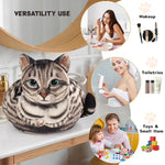 Cute Cat Makeup Bag Drawstring Closure 3D Cat Head Design Flat Cosmetic Pouch Gift for Women Cat Lovers Travel