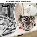 Cute Cat Makeup Bag Drawstring Closure 3D Cat Head Design Flat Cosmetic Pouch Gift for Women Cat Lovers Travel
