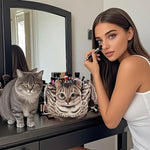 Cute Cat Makeup Bag Drawstring Closure 3D Cat Head Design Flat Cosmetic Pouch Gift for Women Cat Lovers Travel