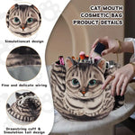 Cute Cat Makeup Bag Drawstring Closure 3D Cat Head Design Flat Cosmetic Pouch Gift for Women Cat Lovers Travel