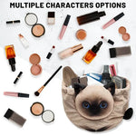 Cute Cat Makeup Bag Drawstring Closure 3D Cat Head Design Flat Cosmetic Pouch Gift for Women Cat Lovers Travel