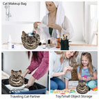 Cute Cat Makeup Bag Drawstring Closure 3D Cat Head Design Flat Cosmetic Pouch Gift for Women Cat Lovers Travel