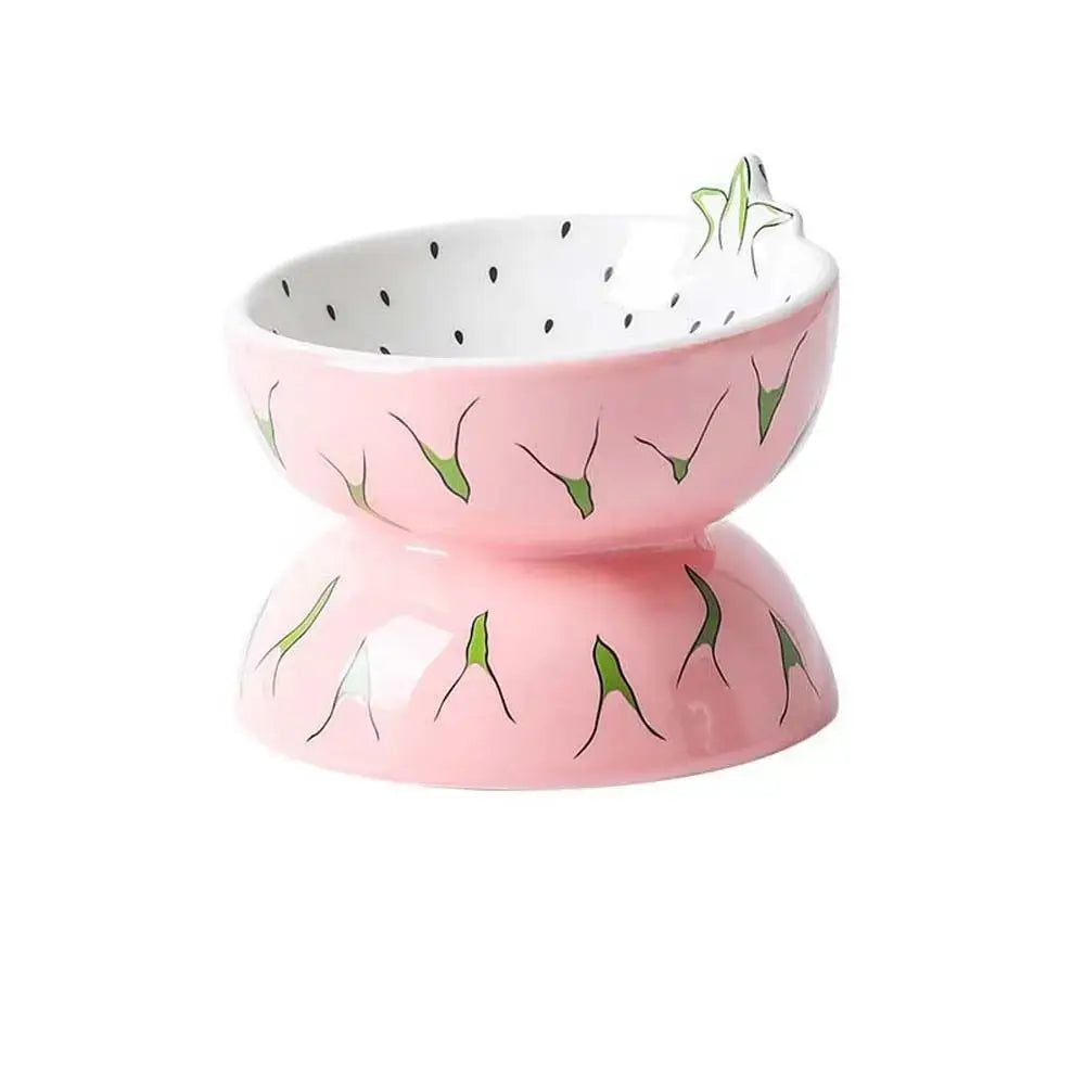 Cute Fruit Shape Cat Bowl High Quality Ceramics Cat Bowl Pet Supplies Cat Food And Water Feeder Pet Accessories - Pitaya
