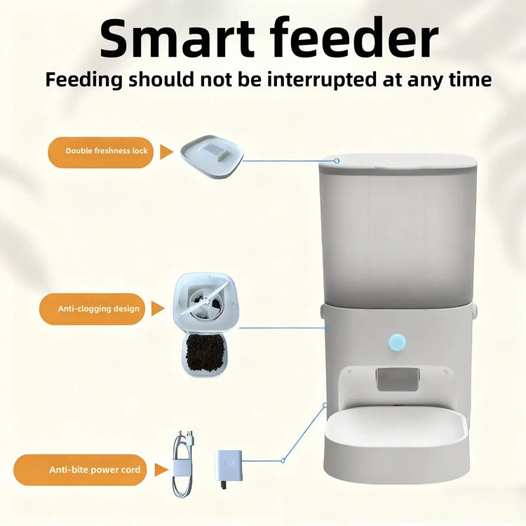 Dog and Cat Automatic Feeder Timed and Quantitative Intelligent Feeder APP Remote Control of Pet Food Bowl - W3 milky