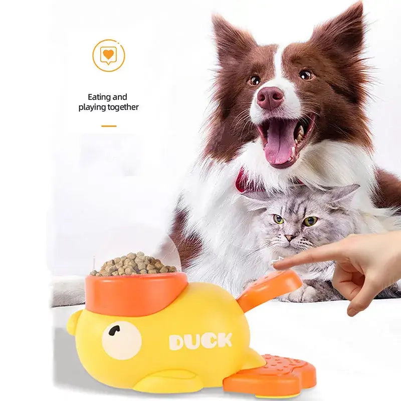 Dog cat pet feeder little yellow duck interactive puzzle dog feeding machine puppy missing food toy anti-slip bottom