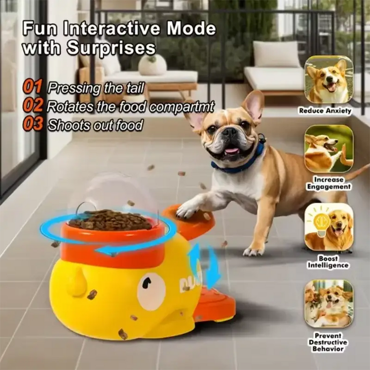 Dog cat pet feeder little yellow duck interactive puzzle dog feeding machine puppy missing food toy anti-slip bottom