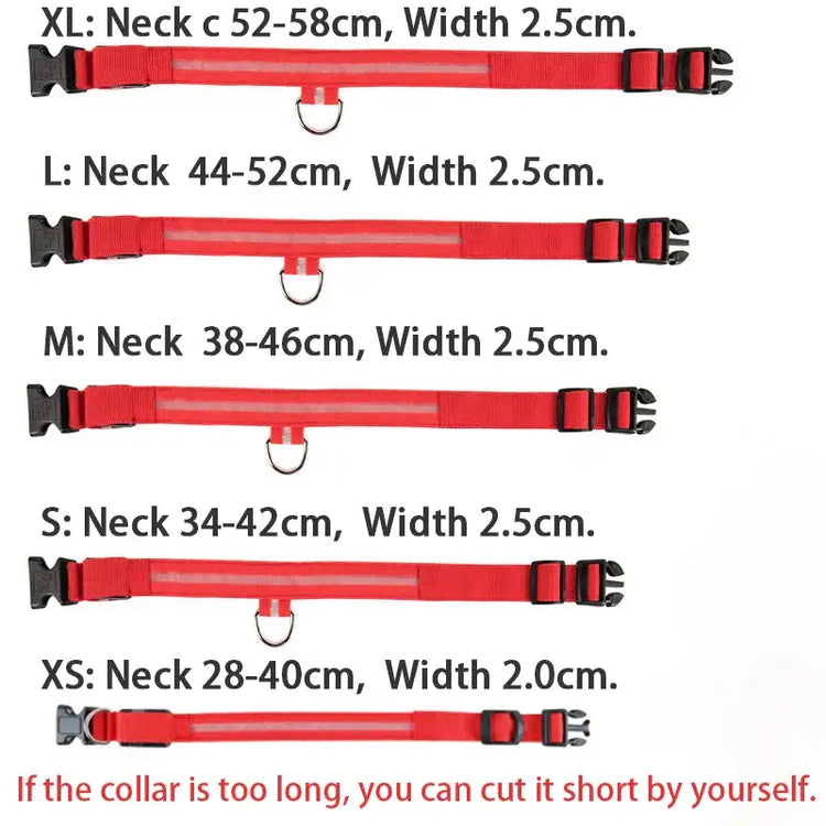 Dog Collar LED Light Electronic Night Safety Anti-Lost Nylon Adjustable Luminous Glowing Collar For Dogs Cats Pet
