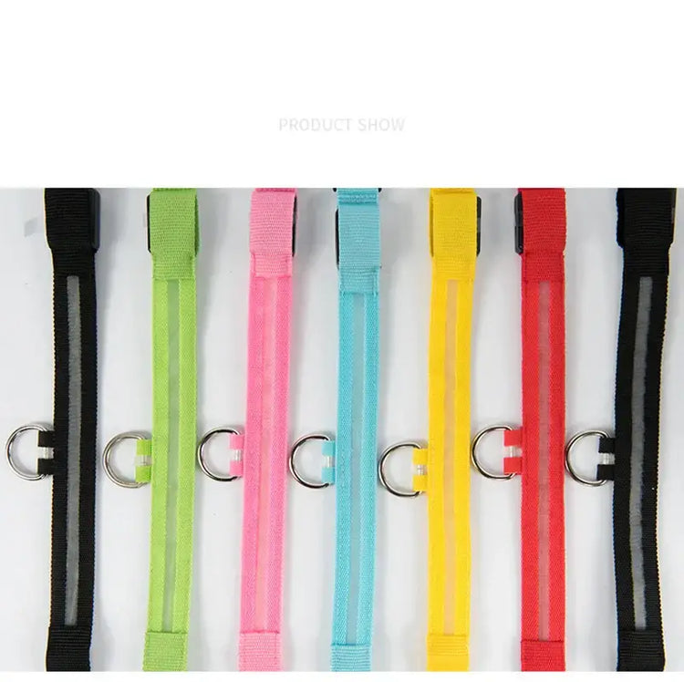 Dog Collar LED Light Electronic Night Safety Anti-Lost Nylon Adjustable Luminous Glowing Collar For Dogs Cats Pet