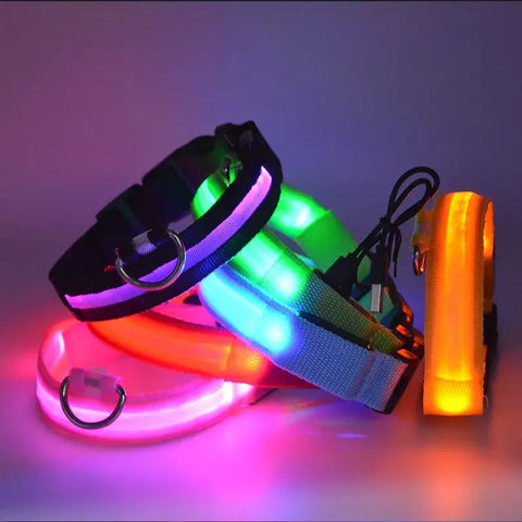 Dog Collar Nylon LED Night Safety Flashing Glow In The Dark Pet Dog Leash pet Dogs Luminous Fluorescent collar dog