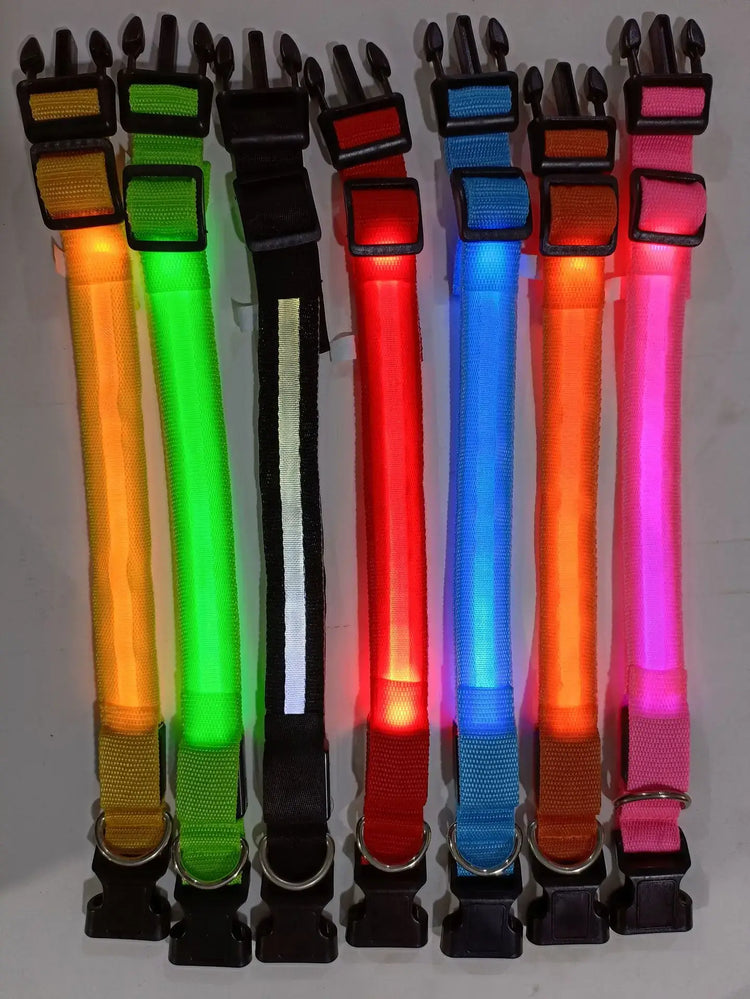 Dog Collar Nylon LED Night Safety Flashing Glow In The Dark Pet Dog Leash pet Dogs Luminous Fluorescent collar dog