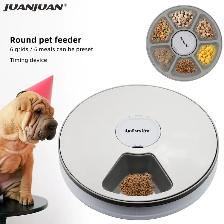 Dog Feeder Automatic Pet Feeder Round Timing Feeder 6 Meals 6 Grids Dog Cat Electric Dry Food Dispenser 24 Hours Feed