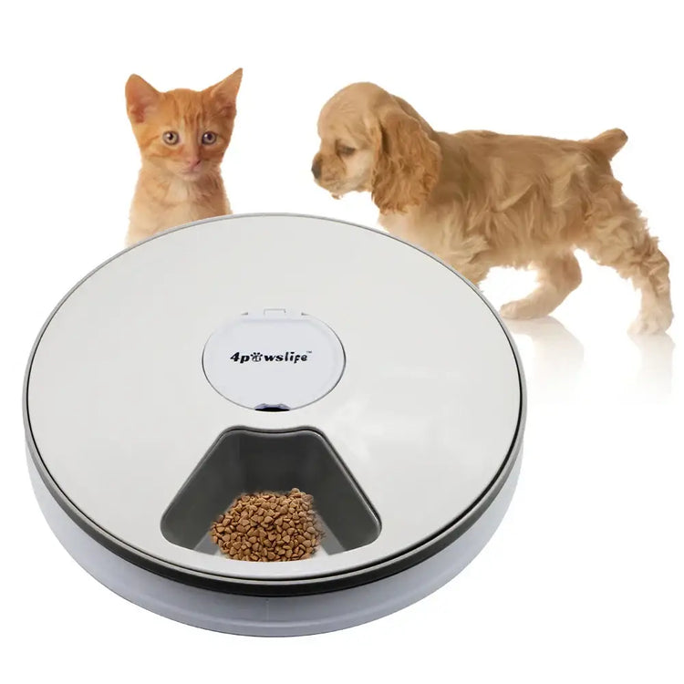 Dog Feeder Automatic Pet Feeder Round Timing Feeder 6 Meals 6 Grids Dog Cat Electric Dry Food Dispenser 24 Hours Feed