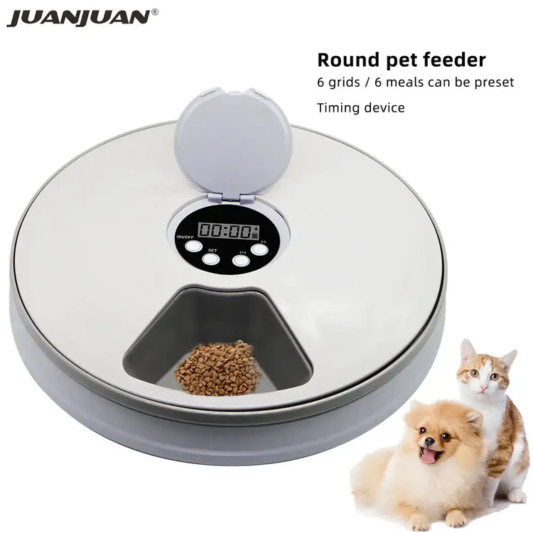 Dog Feeder Automatic Pet Feeder Round Timing Feeder 6 Meals 6 Grids Dog Cat Electric Dry Food Dispenser 24 Hours Feed