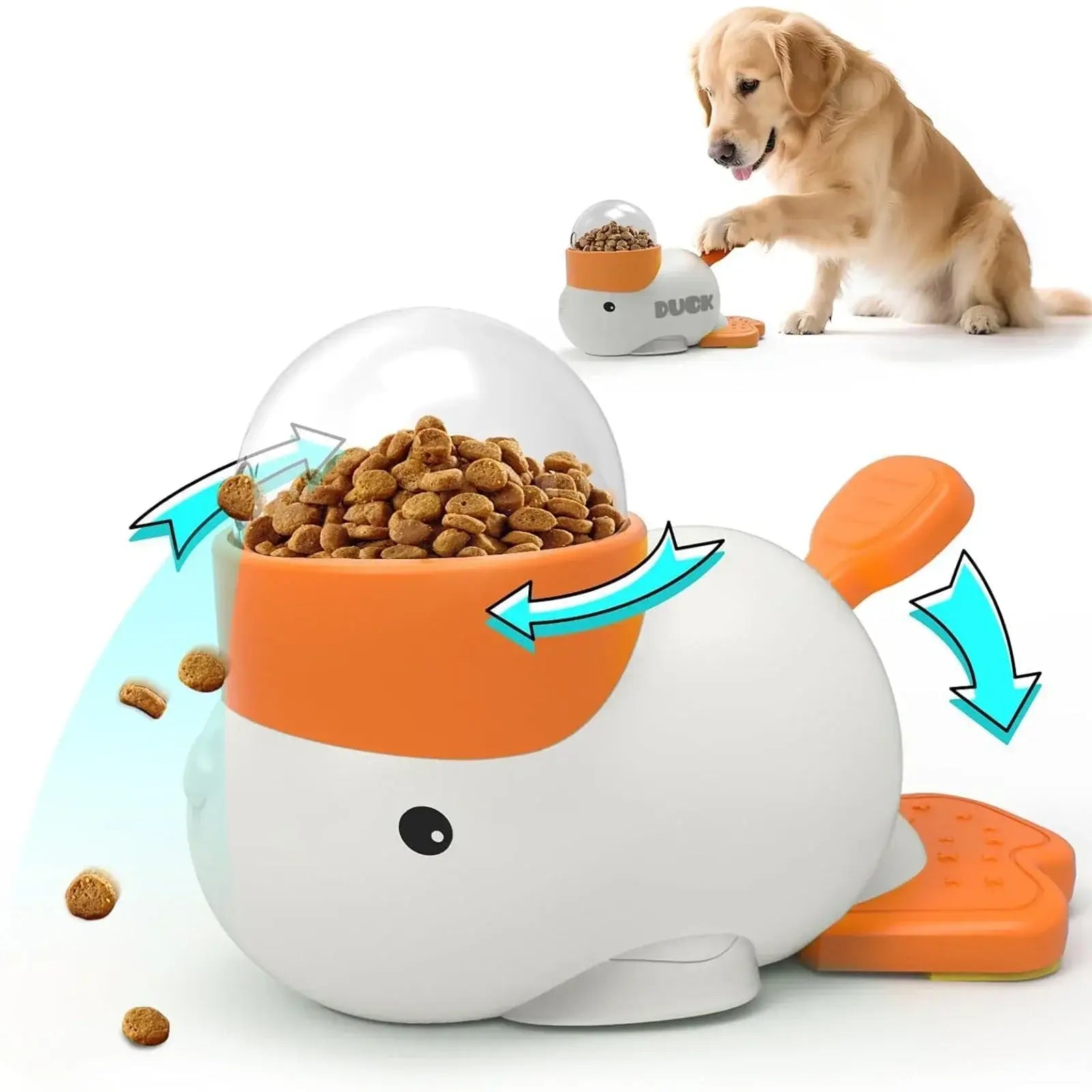 Dog Feeder Puzzle Toy Duck 2-In-1 Interactive Slow Feeder Puzzle Toy Duck Treat Dispenser Food Puzzle Slow Feeders - as