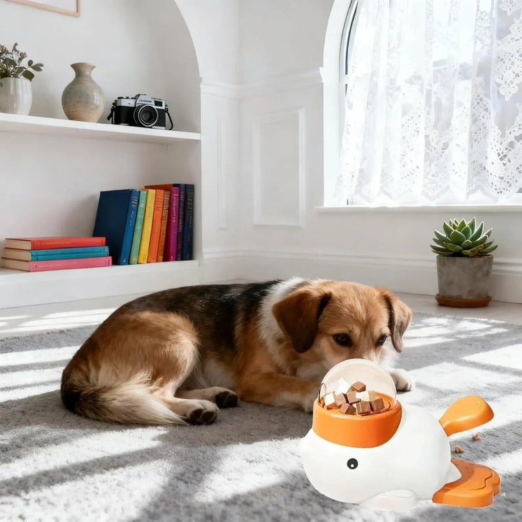 Dog Feeder Puzzle Toy Duck 2-In-1 Interactive Slow Feeder Puzzle Toy Duck Treat Dispenser Food Puzzle Slow Feeders - as