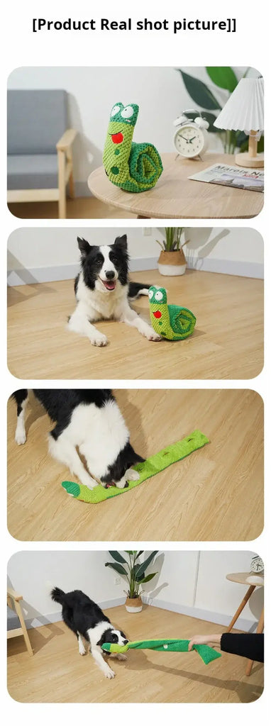 Dog Puzzle Feeder Interactive Toy Indestructible Plush Sound Squeak Puppy Toys For Resistant Foldable Snail Dogs Pet