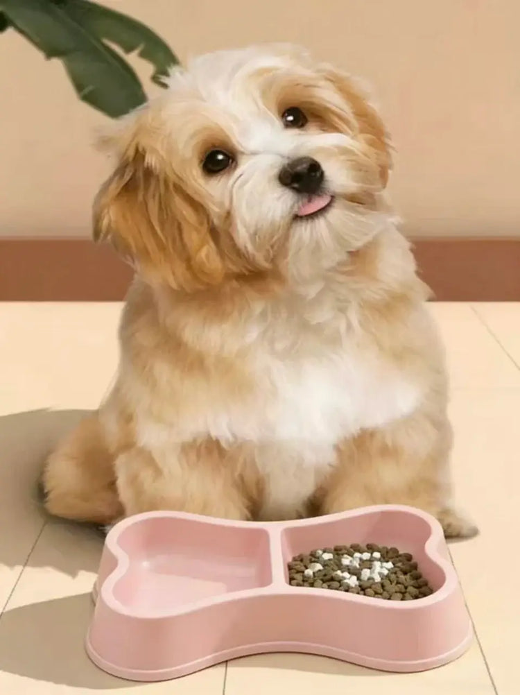 Double Pet Bowls Bone Shape Cute Dog Cat Food Water Dishes Durable Anti-Slip Feeder for Puppy Kitten