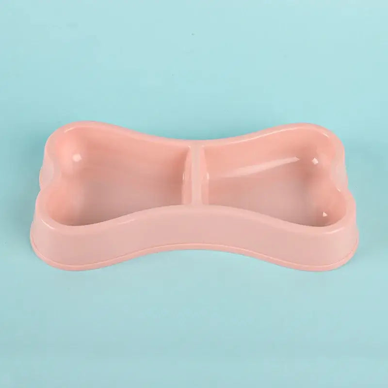 Double Pet Bowls Bone Shape Cute Dog Cat Food Water Dishes Durable Anti-Slip Feeder for Puppy Kitten - pink