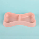 Double Pet Bowls Bone Shape Cute Dog Cat Food Water Dishes Durable Anti-Slip Feeder for Puppy Kitten - pink